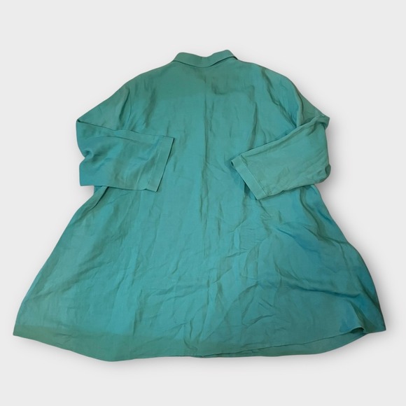 Lafayette 148 New York Women Tunic Silk Linen Top Button XL Teal Green Lagenlook - Picture 4 of 6